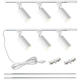 LRAEMXG Plug in Track Lighting with Power Cord, 4-Light GU10 Track Lighting Kit with 3.3FT H Type Track Lighting Rails, Modern Kitchen LED Track Lighting Fixtures Ceiling Spot Light, White (No Bulbs)