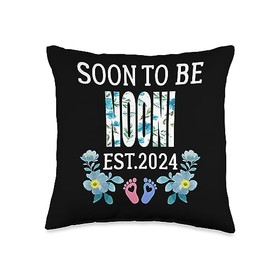 First Time NOONI Est.2024 Flower Baby Shower Pregnancy Throw Pillow, 16x16, Multicolor