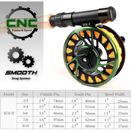 CNC-machined Aluminum Alloy Body Fly Fishing Reel SOL II WT 2/3 3/4 5/6 7/8 9/10 (3/4 wt)