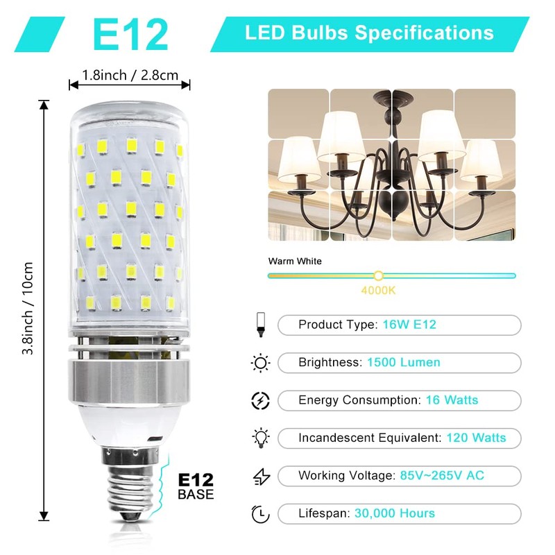 Super Bright E12 LED Bulb, 16W 1500LM Light Bulbs, Natural