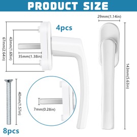 XTUDOU® Pack of 4 Window Handles, White, Safety Window Handle, Without Closing Cylinder with 8 Screws, Pin Lengths 35 mm, Safety Window Handle White for Window, Balcony, Patio Door