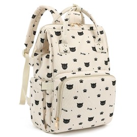 Xunteny Corduroy Diaper Bag Backpack for Women, Large Capacity Baby Bag for Mom and Girls Boys with Stroller Straps (Cat)