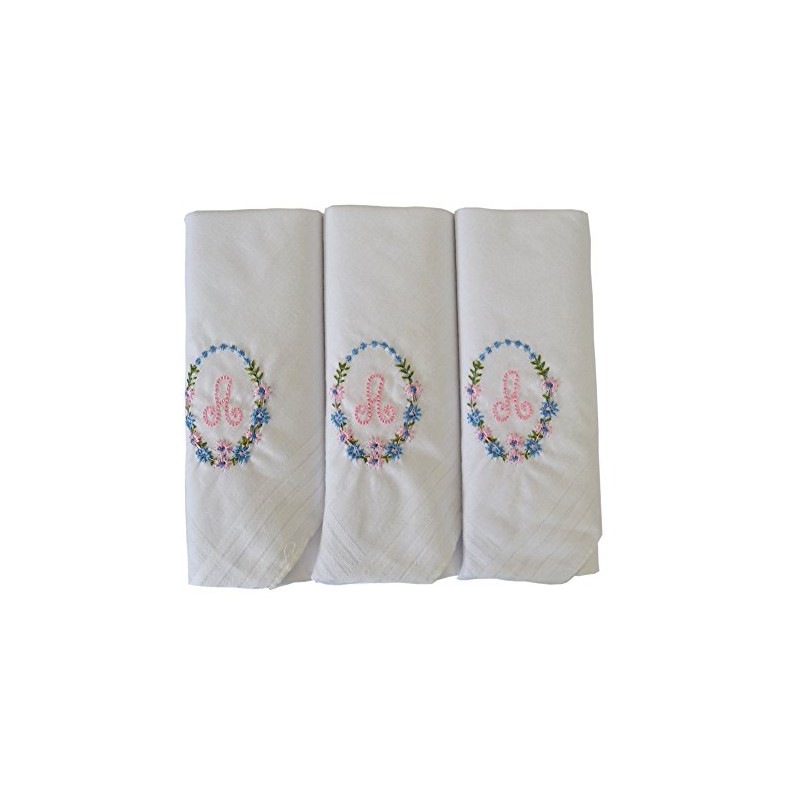 2COZEE Womens/Ladies Embroidered Initials Taschent 3-Pack? CHER with White EM