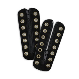 Soletec Leather Lace-in Boot Zipper Inserts for All Brands, Tieless Shoe Laces, 7 Bronze Eyelets, 1 Pair, Suede Black
