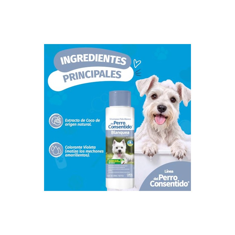Perro Consentido - Shampoo Pelo Blanco, Matizante, Extracto de Coco,