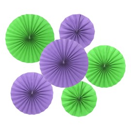 PATIKIL 8"/12"/16" Paper Fans Hanging Decoration, 6 in 1 Set Round Honeycomb Fans with Pearl for Birthday Wedding Graduation Events Party, Green/Purple