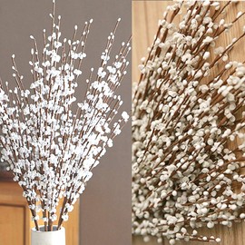 Wootkey 5 piezas de flores artificiales de jazmín de 30 pulgadas de largo, bayas de imitación, flores falsas para Navidad, Año Nuevo, plantas de arte floral, decoración de fiesta para el hogar, la oficina, (blanco)