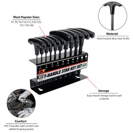 Performance Tool W80276 10-Piece Star T-Handle Allen Wrench Set, Long Arm Hex Key Wrench Set