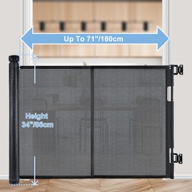 Colbabe 71" Retractable Baby Gates for Large Openings, Stairs, Hallways and Doorways, 34" Tall Extra Wide Dog Gates, Pet Gates, Indoor/Outdoor Use, Black