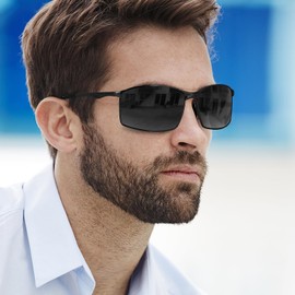 Fazaiyoo Polarised Sunglasses for Men Women UV400 Protection Metal Frame Ultra Light Driving Fishing Running Golf Outdoor Pilot Sun Glasses (Black)