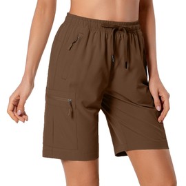 Women's Lightweight Hiking Cargo Shorts Quick Dry Athletic Shorts for Camping Travel Golf with Zipper Pockets Water Resistant Brown