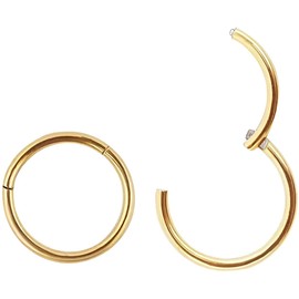 Generic Sterling Silver 8mm Hinged Nose Hoop Ring – Hypoallergenic, Easy Clicker Design, Comfortable Fit, Pack of 2 (Gold)