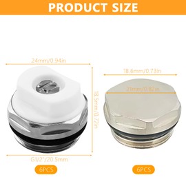 6-Piece Radiator Bleed Valve 1/2 Inch and Blanking Plug Set Brass Manual Bleeding Valve with 6 Sealing Plugs Self-Sealing for Radiator Distributor up to 120 °C