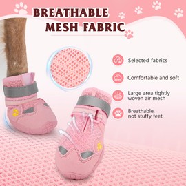 FISHOAKY Dog Shoes for Large Medium Small Dog, Mesh Breathable Dog Shoes for Hot Pavement, Anti-Slip Dogs Boots Paw Protectors with Reflective for Outdoor Walking Indoor Hardfloors (Size 8)