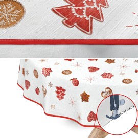 Tablecloth Washable Christmas Oilcloth Tablecloth Round 140 cm with Hem (Edged) New Year's Eve Oilcloth