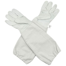 Beekeeping Gloves goatskin gloves A Pair of Sting Proof Cuffs Ventilated Sleeves Universal Model Beekeeper Gloves Leather Bee Tools (Large, White)