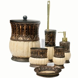 6 Pieces Pumkins Bathroom Accessories Set Including Trash Can, Cup, Toothbrush Holders, Soap Dishes, Soap Dispenser and Toilet Brush, Home Decoration, Retro style