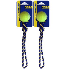 PetSport 2 Pack of Knotted Rope Tug Dog Toys with 2.5-Inch Tuff Tennis Balls, 14 Inch