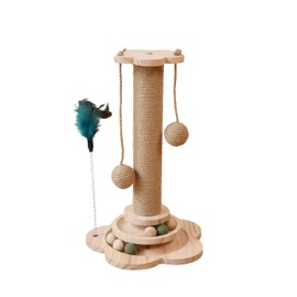 Petal Shaped Solid Wood cat Toy with Catnip Ball, Teaser Stick, Teaser Ball, cat Scratching Post.