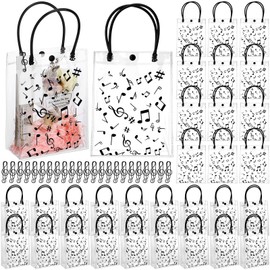 Wesnoy 50 Pcs Musical Notes Gift Bags with Handle 6x8 Inch Clear Music Treat Bags Bulk Musical Party Favor Bag with Musical Note Paper Clip for Musician Employee Teacher Gift Birthday Party Supplies