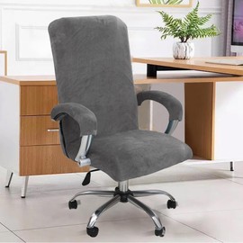 Alishomtll Velvet Office Chair Cover with Armrest, Stretch Chair Covers, Gaming Chair Cover, Removable Armchair Cover, Elastic Chair Covers for Office Chair, Computer Chair, Swivel Chair (Grey, Large)