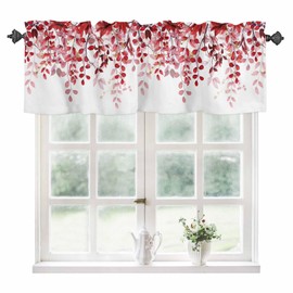 Savannan Spring Summer Kitchen Curtains Valances, Red Leaves Branches Fruits Abstract Minimalist Style Rod Pocket Short Window Curtains for Cafe, Bedroom, Bathroom, 1 Panel, 42"" X 18"", Leafsan85507