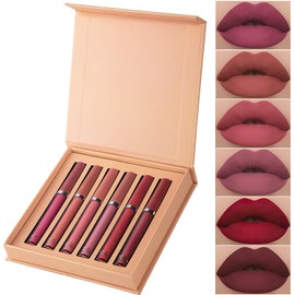 6PCS Lápiz labial mate, lápiz labial antiadherente, lápiz labial hidratante de larga duración, esmalte de labios mate resistente al agua, moderno y multicolor, adecuado para otoño e invierno