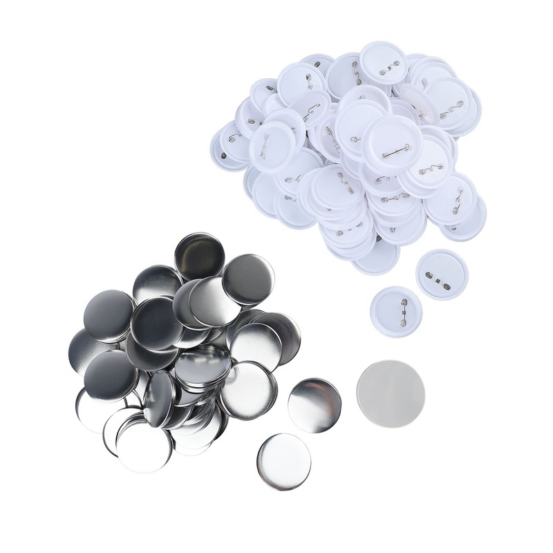 100 Set Pin Back Button Parts 2.3in Diameter Tinplate Plastic