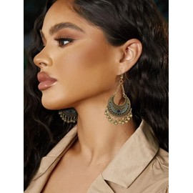 Stocking Stuffers for Teens Indian Earrings for Women Statement Jhumka Dangle Earrings Boho Bronze Metal Hollow Earrings Enamel Chandelier Earrings for Teen Girls (Style C)