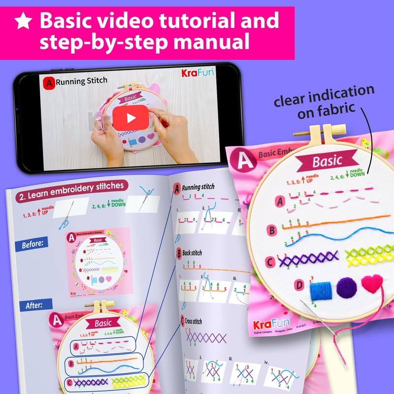 KRAFUN My First Embroidery Kit for Beginners Kids and Teenagers