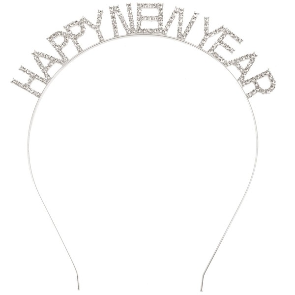 Lurrose Happy New Year Headband 2024 Rhinestone New Year's Eve Tiara Merry Christmas Crown Headband for New Year Party Gifts (Silver)