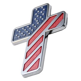 3D Christian Cross Car Emblem - American Flag Patriotic Jesus Cross Badge - Premium Automotive Grade Decal for Trucks, SUVs, Cars, Laptops, Toolboxes, Mailbox - Weatherproof & Secure Adhesive