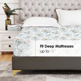 YIYEA King Fitted Sheet, Premium Double Brushed Microfiber Deep Pocket Fitted Sheet King Size, Ultra Soft, Shrinkage, Fade Resistant, Floral Fitted Sheet Only (King)