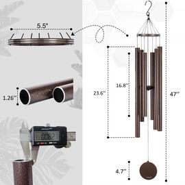 Vanquer Wind Chimes for Outside Deep Tone - 48'' Wind Chimes Outdoor Clearance, Deep Tone, Memorial WindChimes, Outdoor Décor, Wind Spinner, Sympathy Gift, Patio, Home Décor (Bronze)