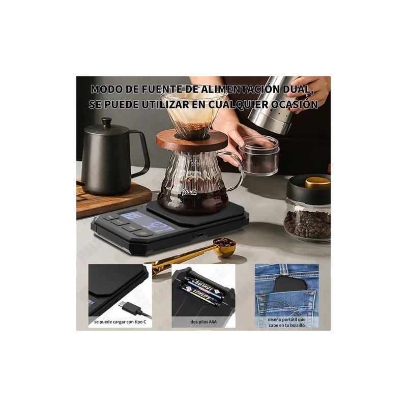 Báscula Digital de Cocina HALMAN con Temporizador para Café y