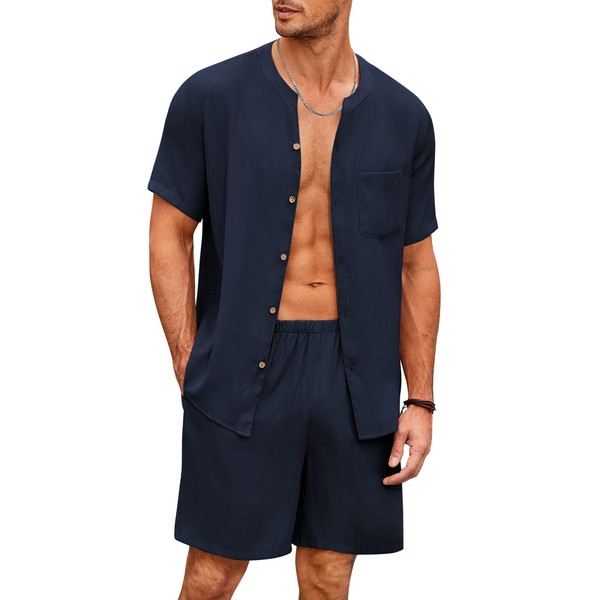 Ekouaer Men's Pajamas 2 Piece Lounge Sets Button Down Shorts