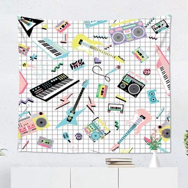 Suklly Tapestry Wall Hanging Music Retro 80S 90S Musical Instruments and Cassette Players Home Decor Polyester Living Bedroom Dorm 50 X 60 Inches Picnic Mat Beach Towel Bed Cover