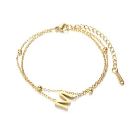 SBI Jewelry Dainty M Gold Initial Bracelet for Women Alphabet Layered Chain Wristlet Gift Plated Wristband Family Friends Birthday Anniversary