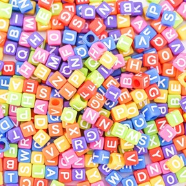 Sunrica 800Pcs Colorful and White Square Letter Pony Beads A-Z, 6X6mm Acrylic Cube Alphabet Beads for DIY Craft Making