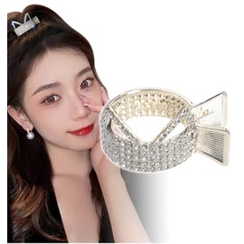 Herbeluemily Hair Claw Clip Rhinestone Bijou Ponytail Clip Ponytail Holder Cat Ears Silver