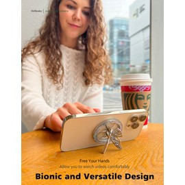 Doflyesky 2024 Upgrade Magnetic Phone Grip Compatible with MagSafe, Butterfly Phone Grip Holder Finger Kickstand, Adapter Ring Included (Silver Bling Silver)