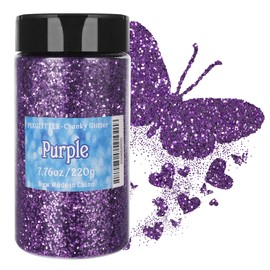 PIXGLITTER Chunky Glitter, 7.76oz/220g Purple Craft Glitter Powder, 1/24" Metallic Flakes Chips for Epoxy Tumblers, Hair Face Body Eye Nail Art Festival, DIY Party Decorations