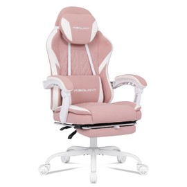 Misolant Gaming Chair, Fabric Gamer Chair with footrest for Adults, High Back Ergonomic Computer Game Chair with Adjustable Headrest and Massage Lumbar Support, 90-155° Recline Free, Pink
