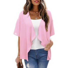 STYLEWORD Kimono Cardigans for Women Lightweight Summer Short Sleeve Kimonos Beach Swimsuit Coverup 2024(Light Pink,XL)