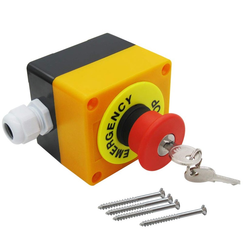 mxuteuk HB2-ES142-BOX-Y 1NC 22mm Red Mushroom Emergency Stop Push Button