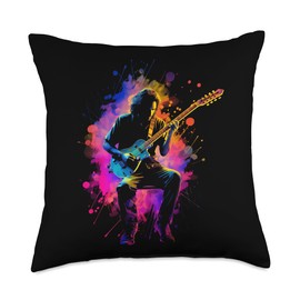 Instrument Musician Clothing & Gifts MD Sitar Colorful Instrument Band Musician Gift Music Fan Throw Pillow, 18x18, Multicolor