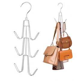 Bitcoraje 2 Pieces Tie Holder, Pocket Hanger, Scarf Hanger, Handbag Holder Storage Holder with 6 Hooks - Multifunctional Bag Organiser, for Bags, Scarf, Tie, Belt, Backpacks