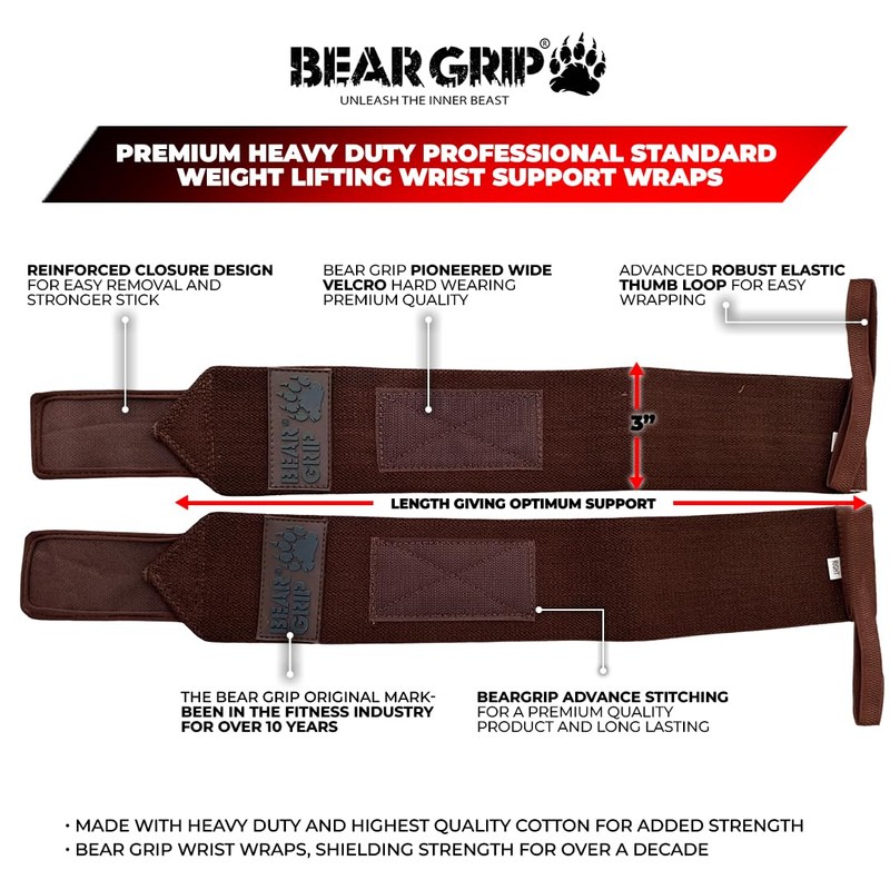BEAR GRIP - Weight lifting wrist support wraps (Sold in