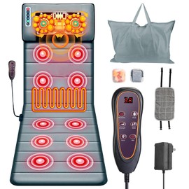 Full Body Massage Mat with Heat, Multifunctional Massage PadNeck Back Massager Full Body Relaxation Seat Chair Pad with 10 Vibration Motors Timer for Indoor Bed Sofa Chair, Anti-Slip Bottom