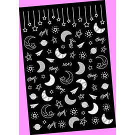 White Galaxy Moon Patterns Star Meteor Zodiac Self-Adhesive 3D Nail Art Sticker A049 for Nails Design Nail Art Stickers Decals Supplies Manicure Tips Sticker Colorful for Nail Decorations